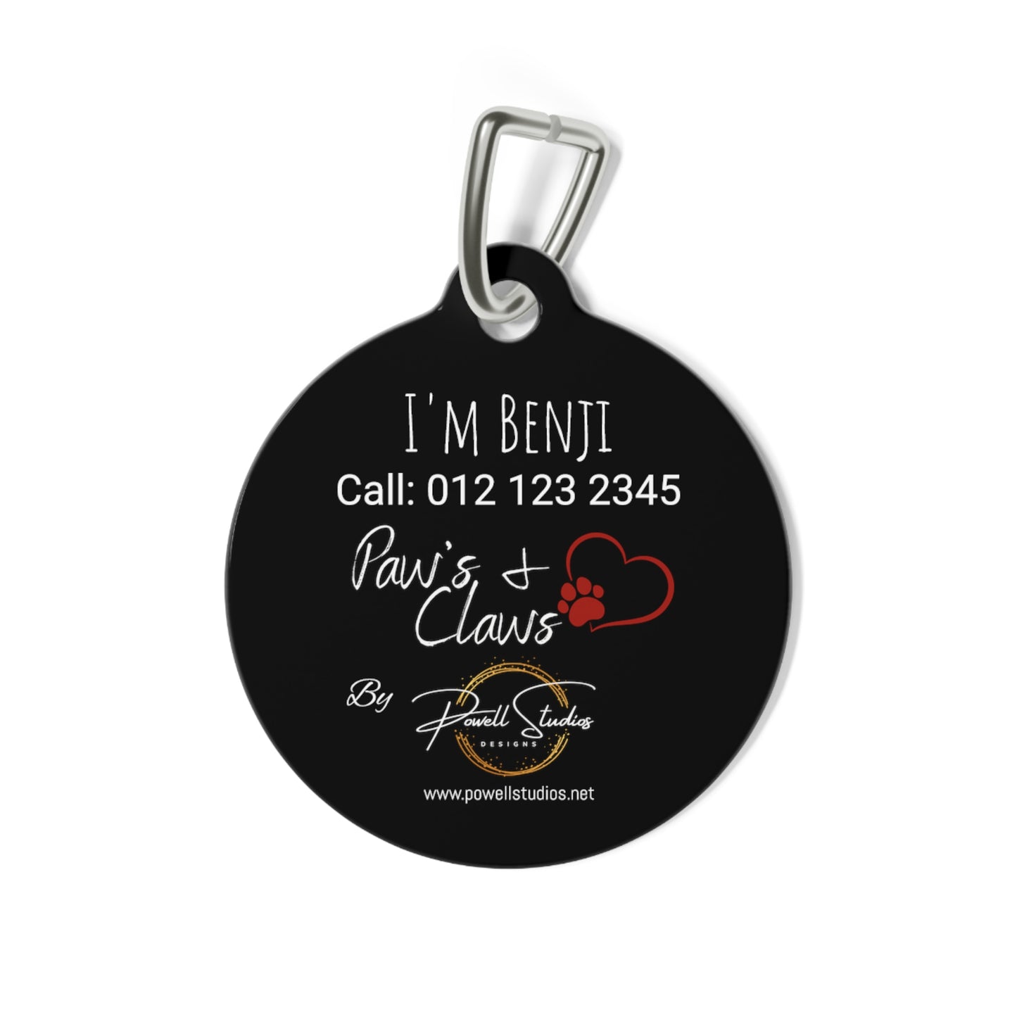 Black Dog ID, Dog Tag and Personolised with your Dogs Name and Contact info. "Skilled Sock Thief, Professional Services", Pet Tag.