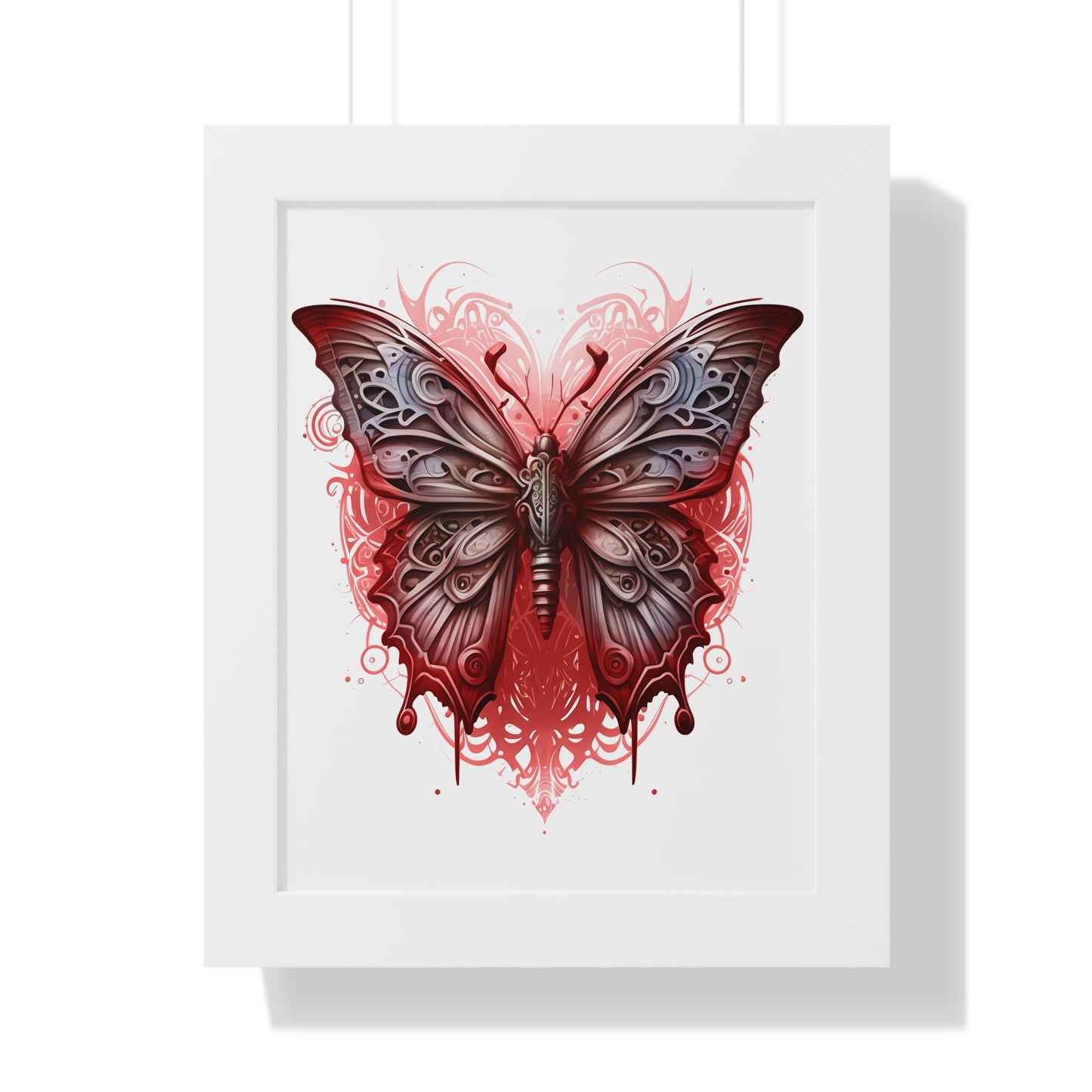 Steam Punk Style Butterfly Framed Vertical Poster, Hydrolic Red