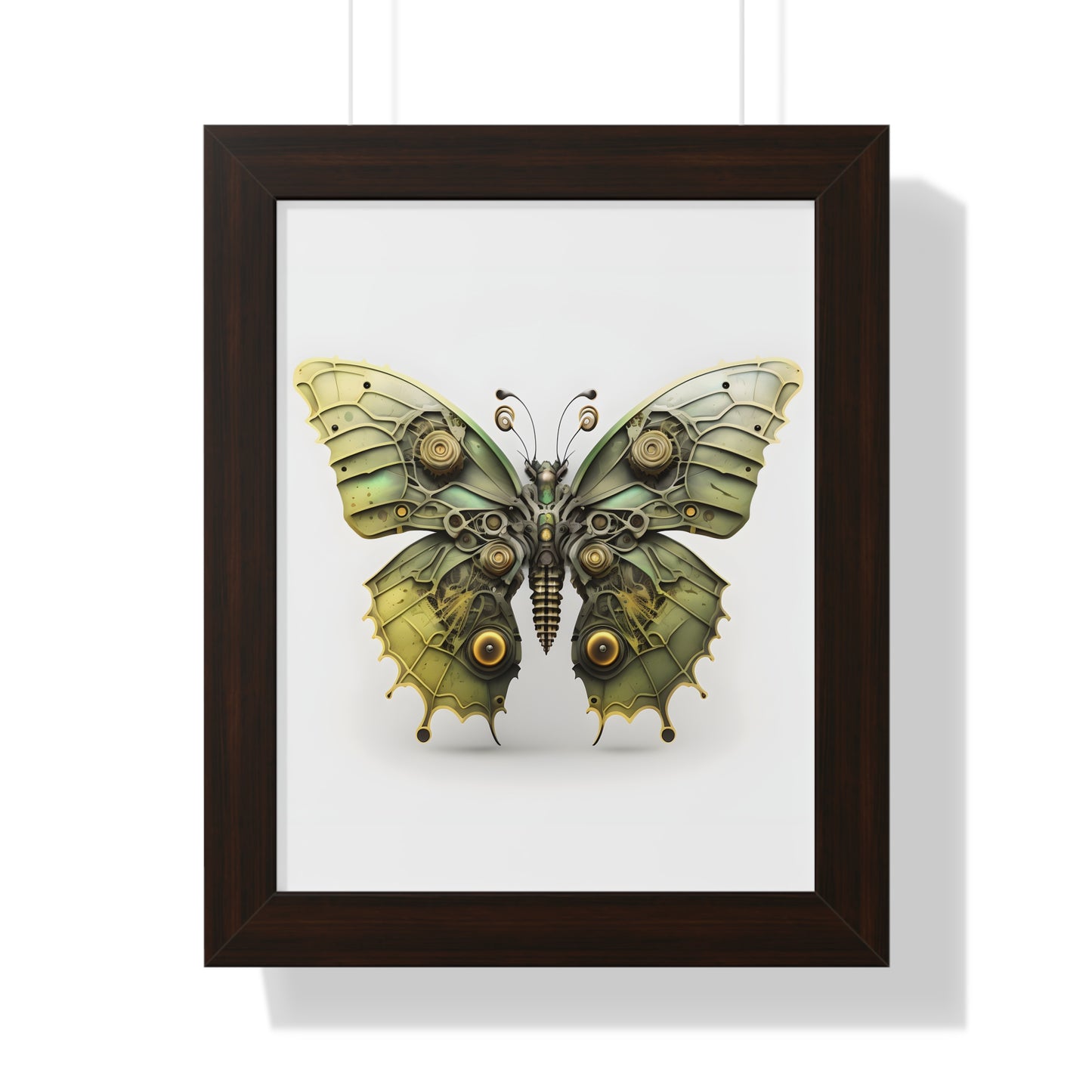 Steam Punk Style Butterfly Framed Vertical Poster, Acid Green