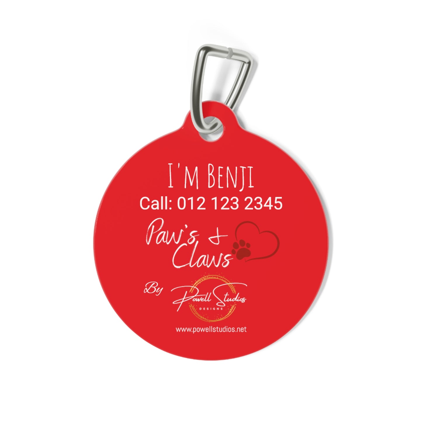 Red Dog ID, Dog Tag and Personolised with your Dogs Name and Contact info. "Skilled Sock Thief, Professional Services", Pet Tag.