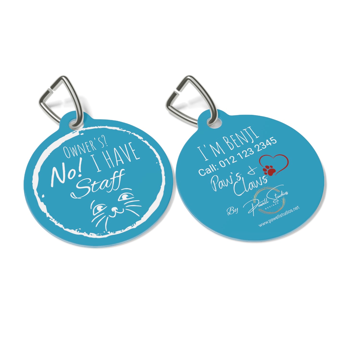 Blue "Owner's? No! I Have Staff" Pet Tag, Dog Tag, Dog ID, Cat Tag, Cat ID