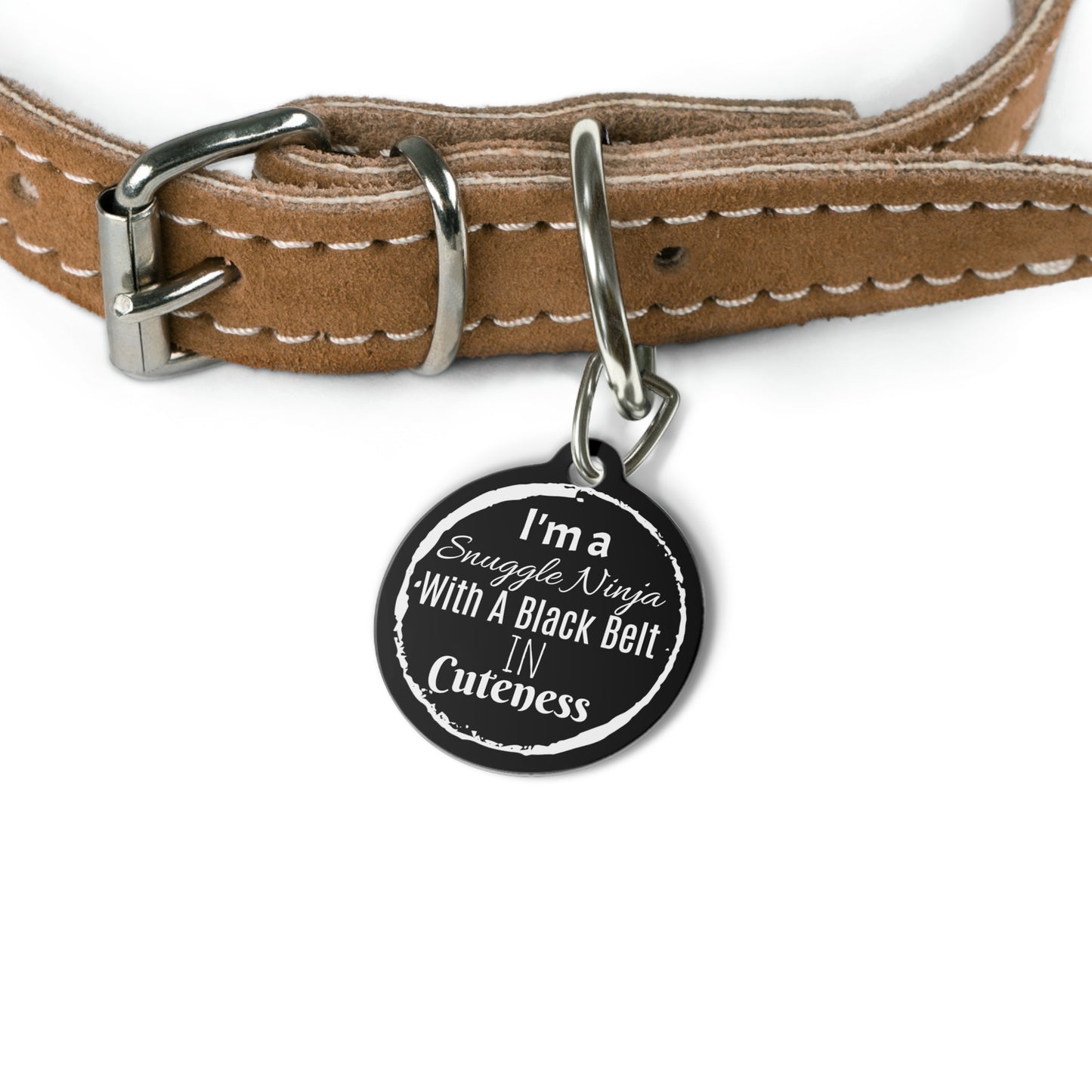 Black "Cute, Snuggle Ninja!" , Pet Tag, Pet ID, dog ID, cat ID, cat tag