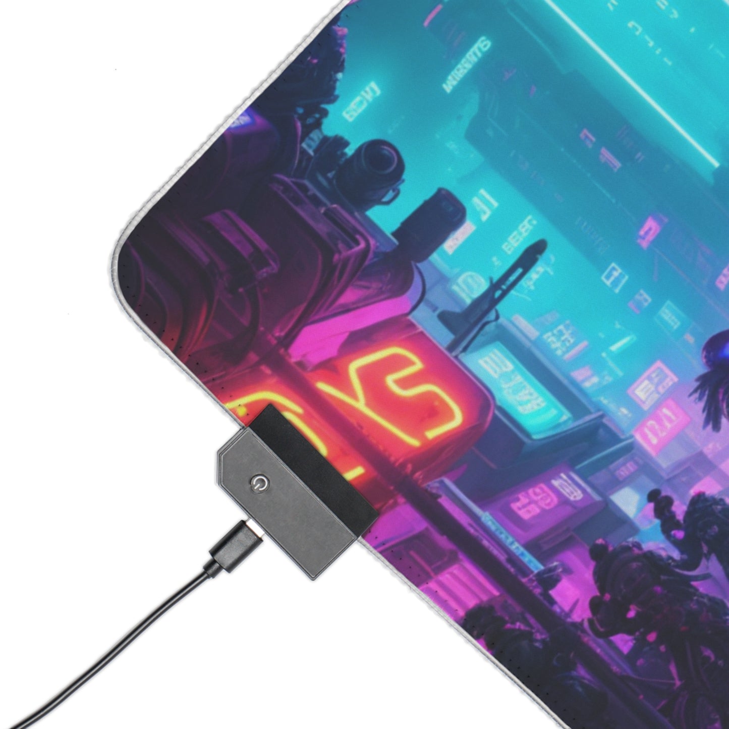 LED Gaming Mouse Pad. Punked Cyber Vibes, with our Futuristic Dystopian Mouse Mat, Embrace the Cyber Punk Style, Retro & Neon Awesomeness!