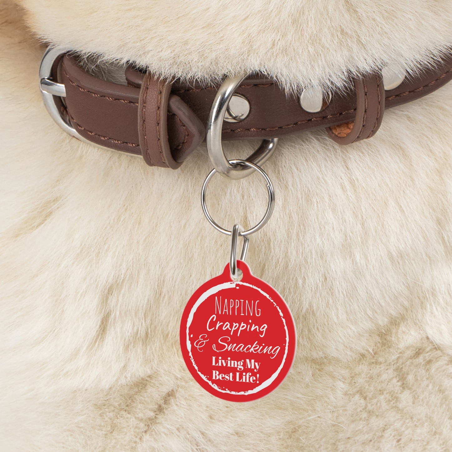 Red "Napping, Crapping and Snacking. Living My Best Life" ,Pet Tag, Dog ID, Dog Tag, Cat Tag, Cat ID