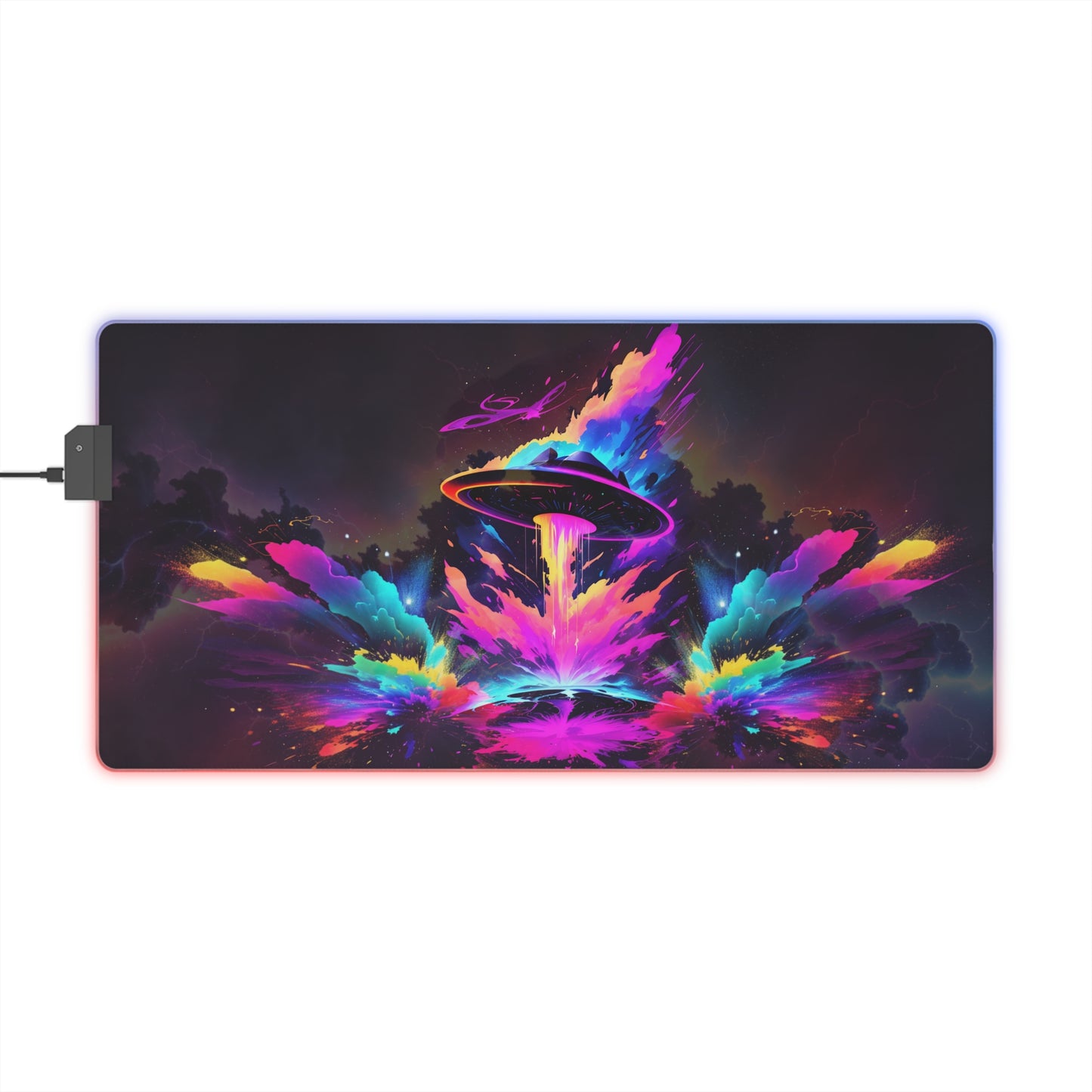 LED Gaming Mouse Pad. Close Encounter UFO in a Nebula Neon SPLASH effect Mouse Mat, Get ready to elevate your gaming experience Tic Tac UAP style!