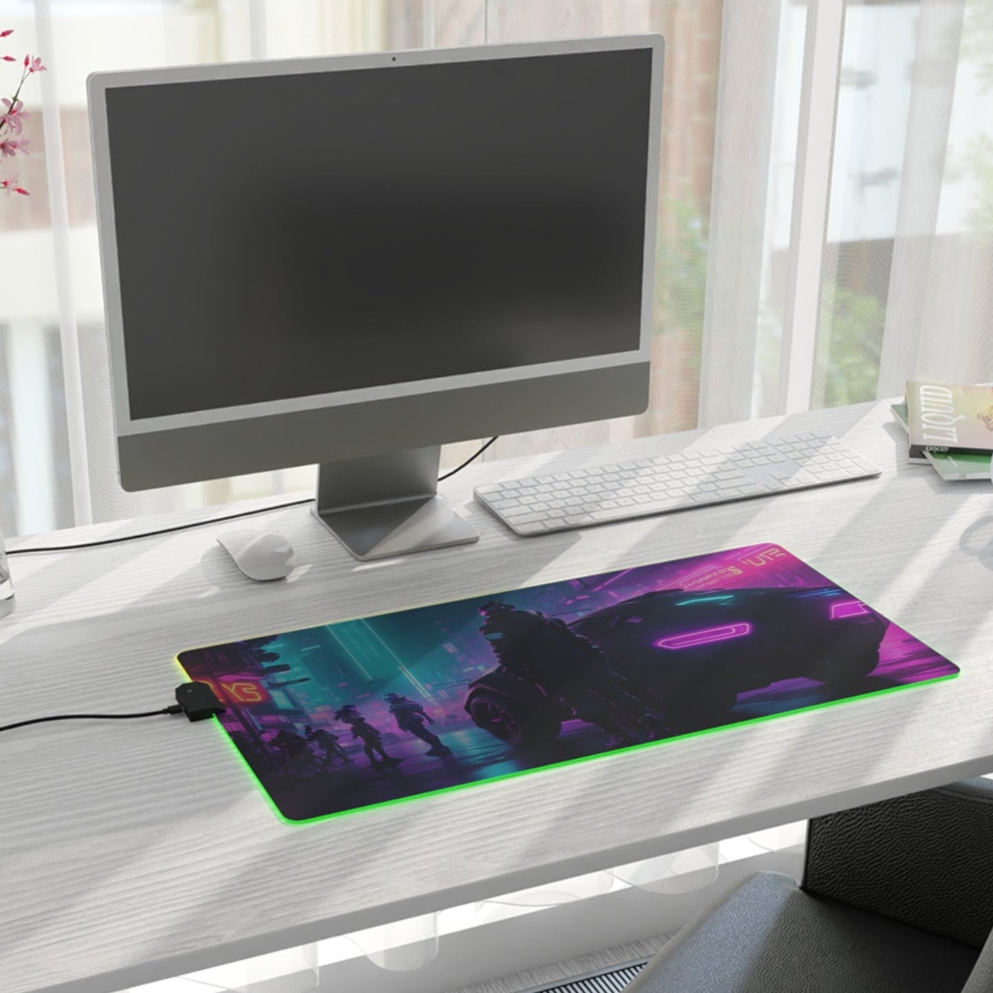 LED Gaming Mouse Pad. Punked Cyber Vibes, with our Futuristic Dystopian Mouse Mat, Embrace the Cyber Punk Style, Retro & Neon Awesomeness!