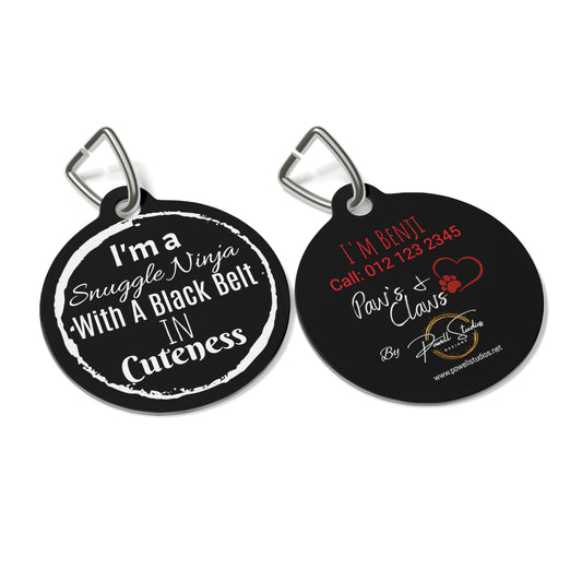 Black "Cute, Snuggle Ninja!" , Pet Tag, Pet ID, dog ID, cat ID, cat tag