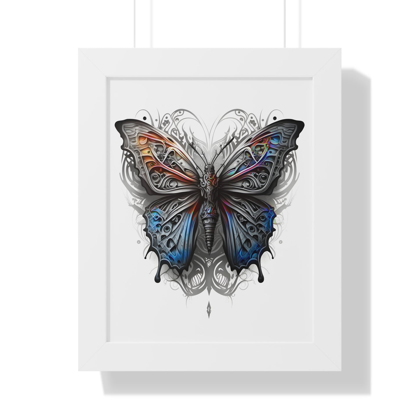 Steam Punk Style Butterfly Framed Vertical Poster, Iridescent Oils