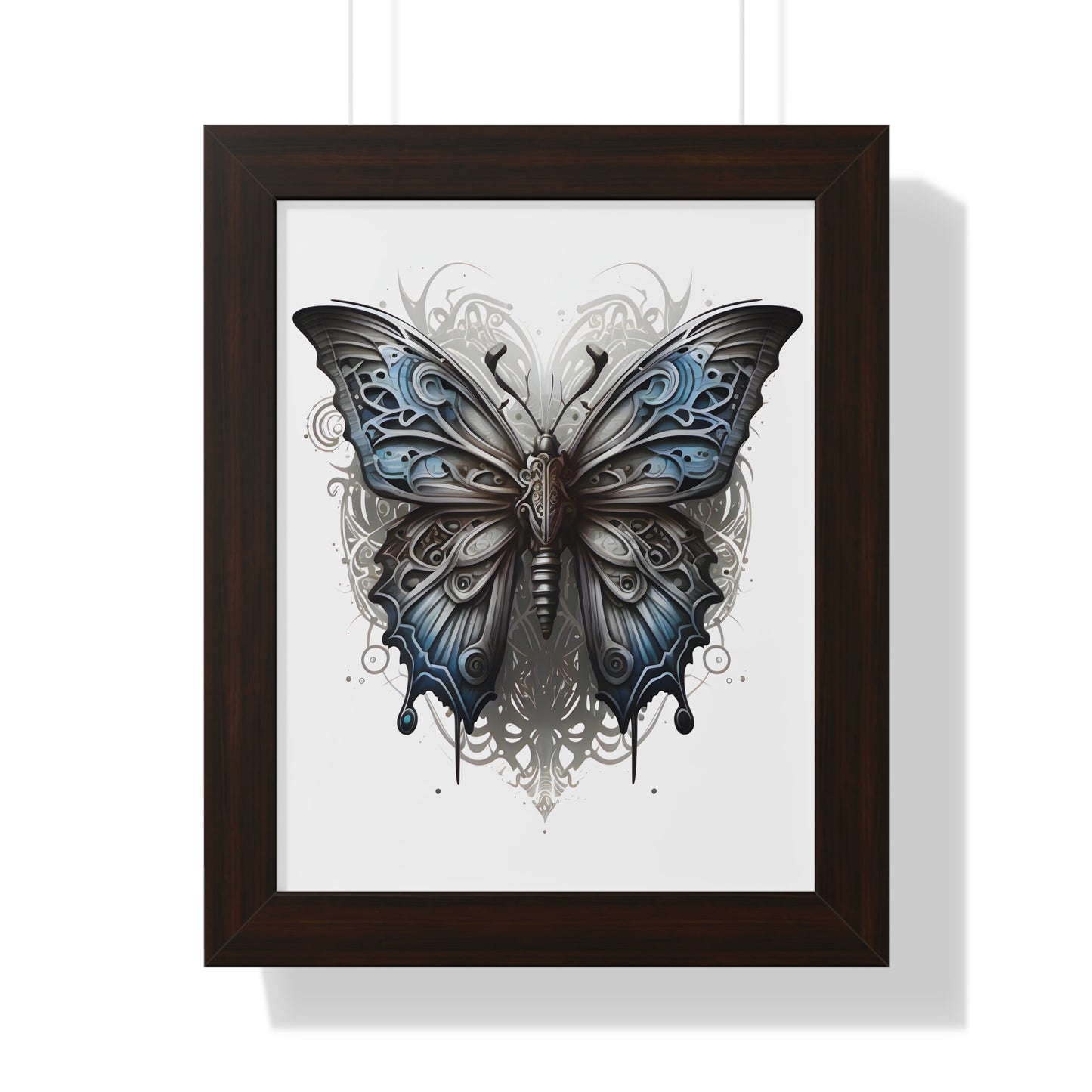 Steam Punk Style Butterfly Framed Vertical Poster, Ash Blue