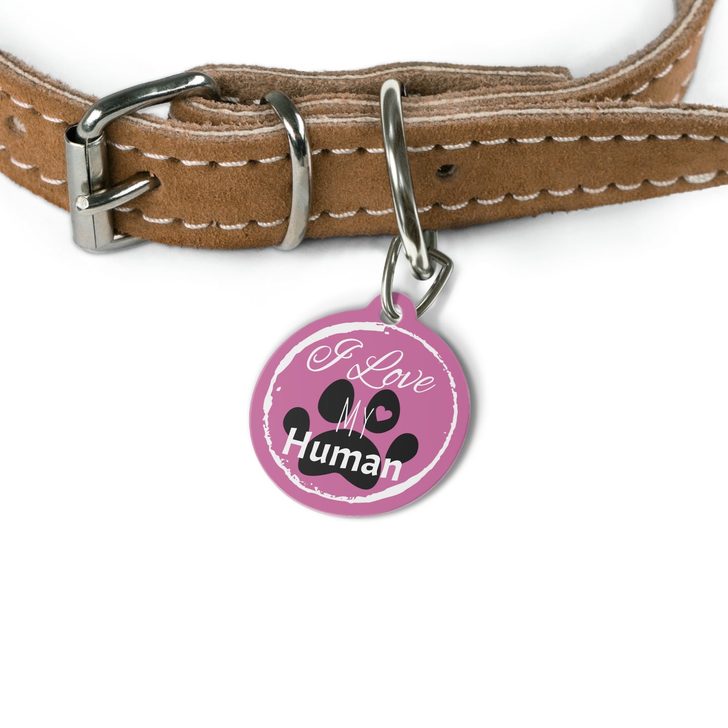 Pink "I Love My Human" Pet Tag, Dog Tag, Dog ID, Cat Tag, Cat ID