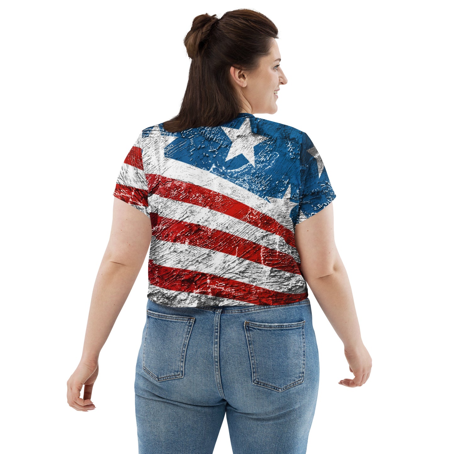 Usa oil painting style flag All-Over Print Crop Tee