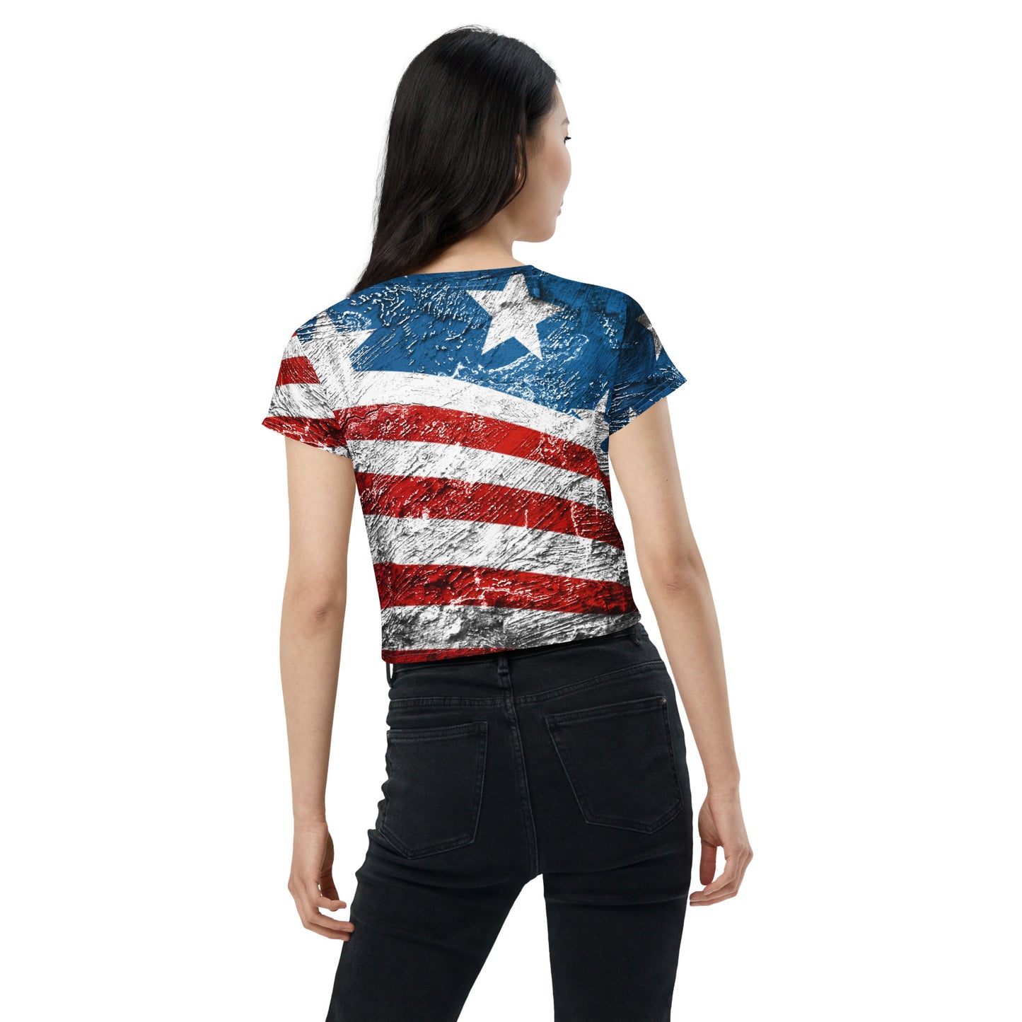 Usa oil painting style flag All-Over Print Crop Tee