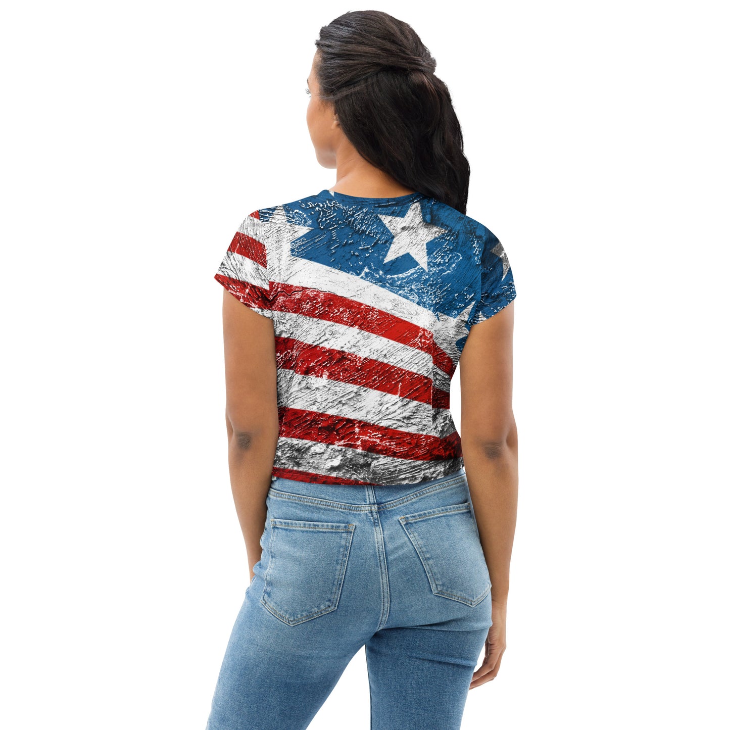 Usa oil painting style flag All-Over Print Crop Tee
