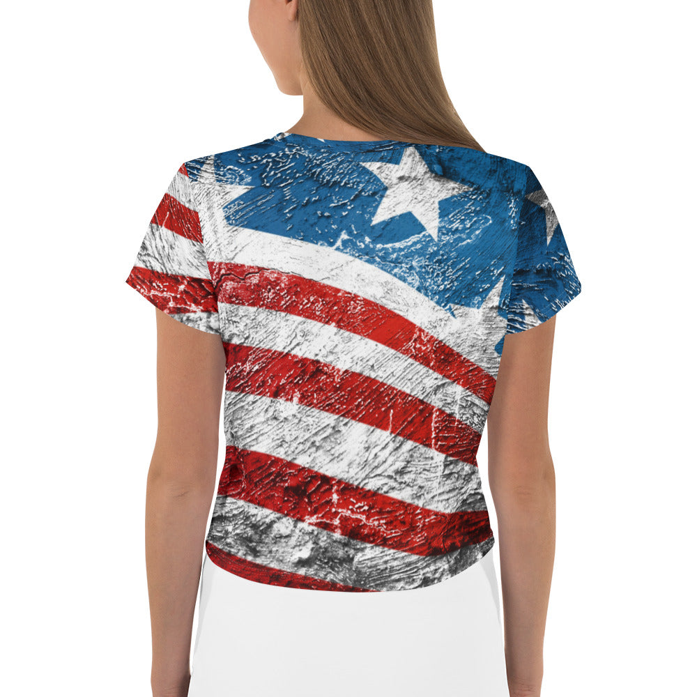 Usa oil painting style flag All-Over Print Crop Tee
