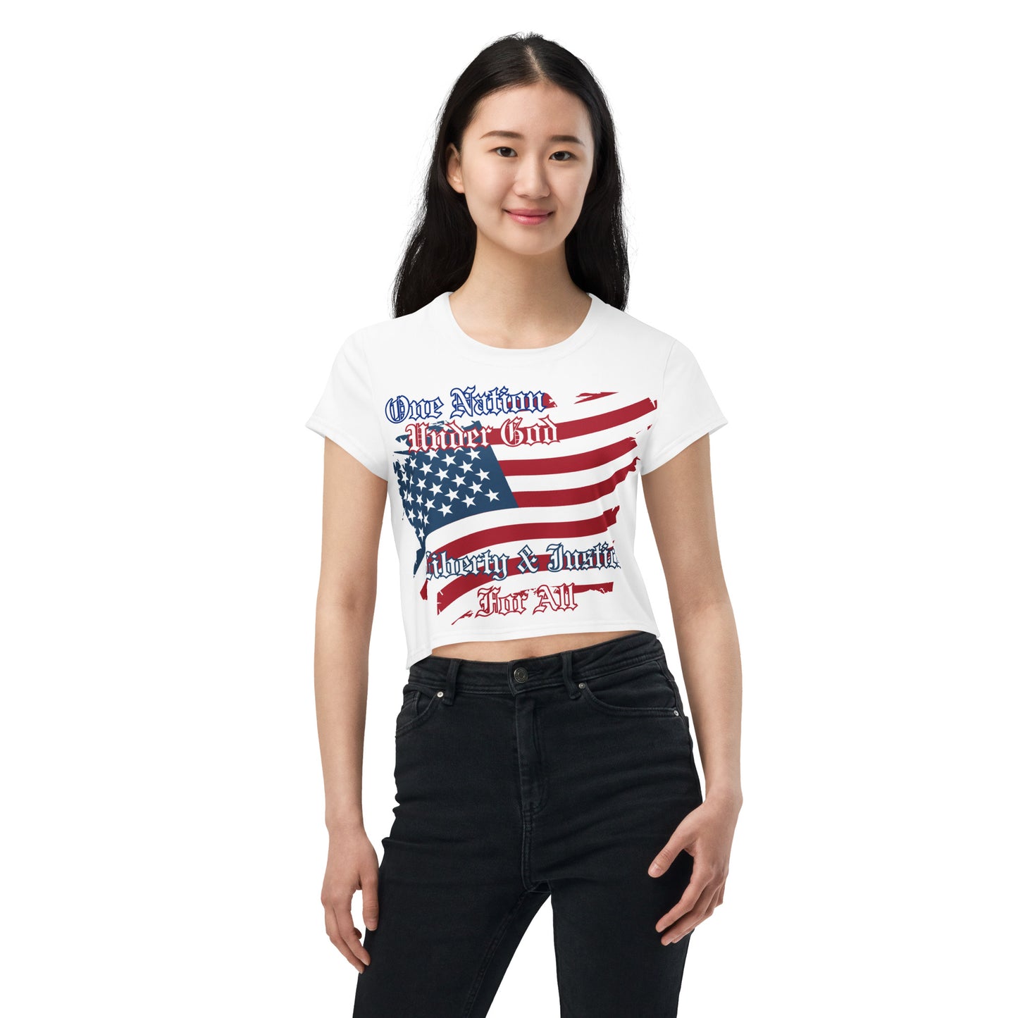 USA One NAtion Flag, All-Over Print Crop Tee