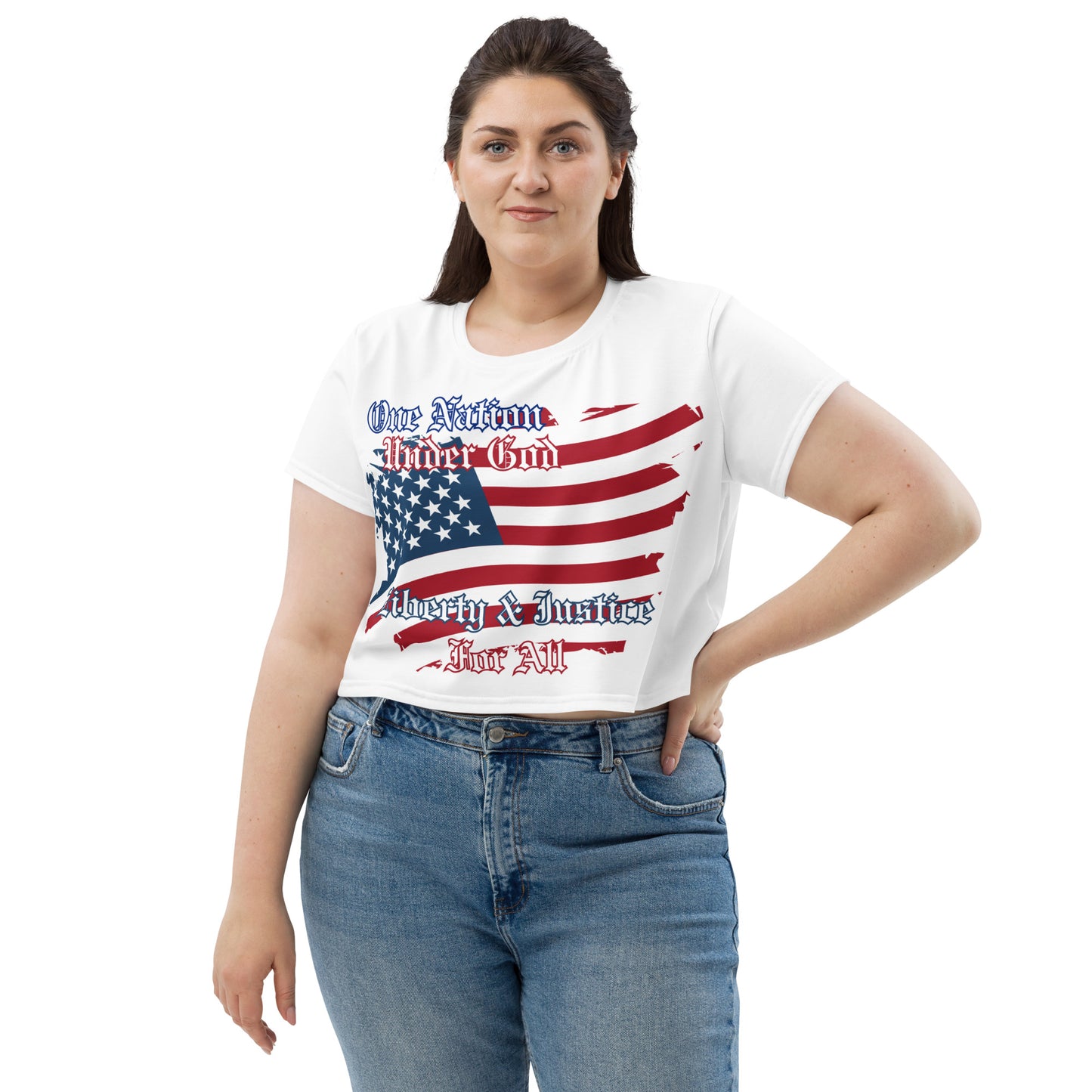 USA One NAtion Flag, All-Over Print Crop Tee