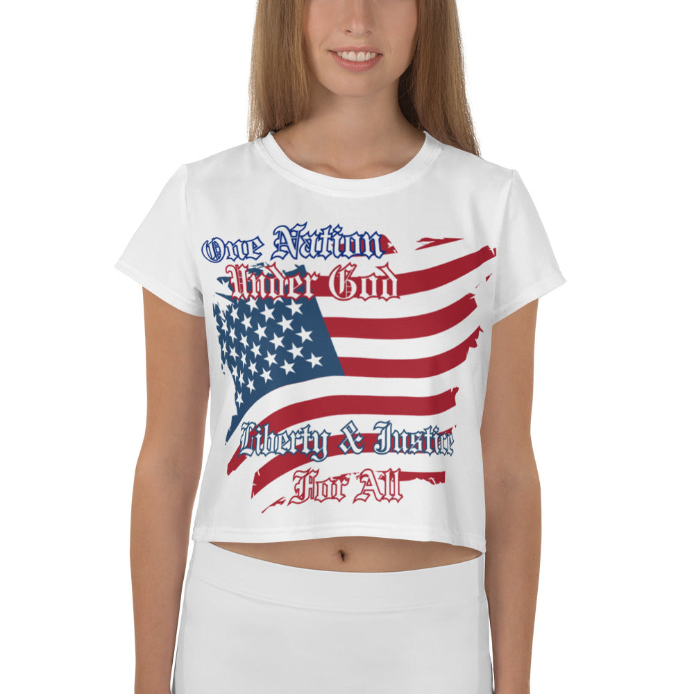 USA One NAtion Flag, All-Over Print Crop Tee