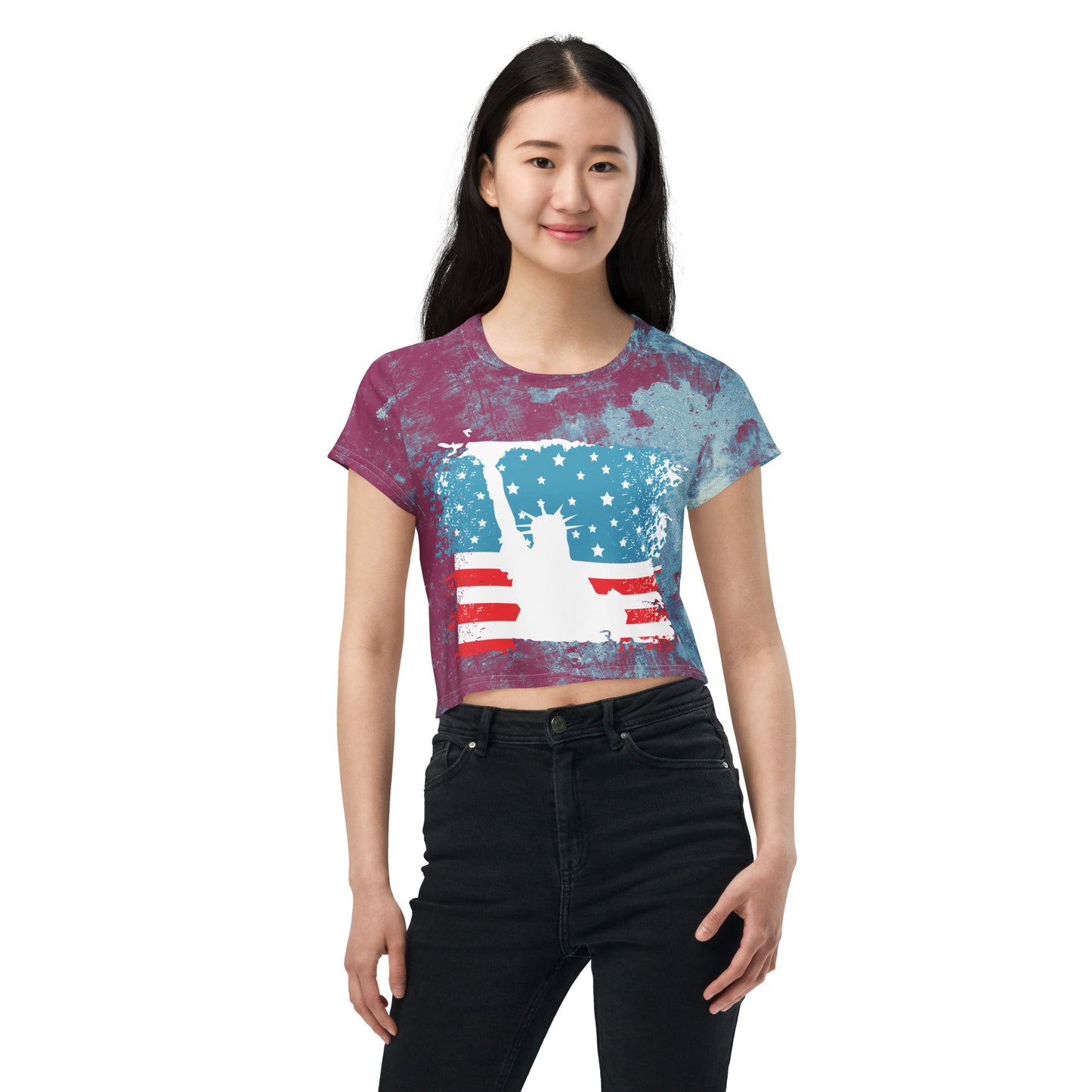 USA Flag All-Over Print Crop Tee