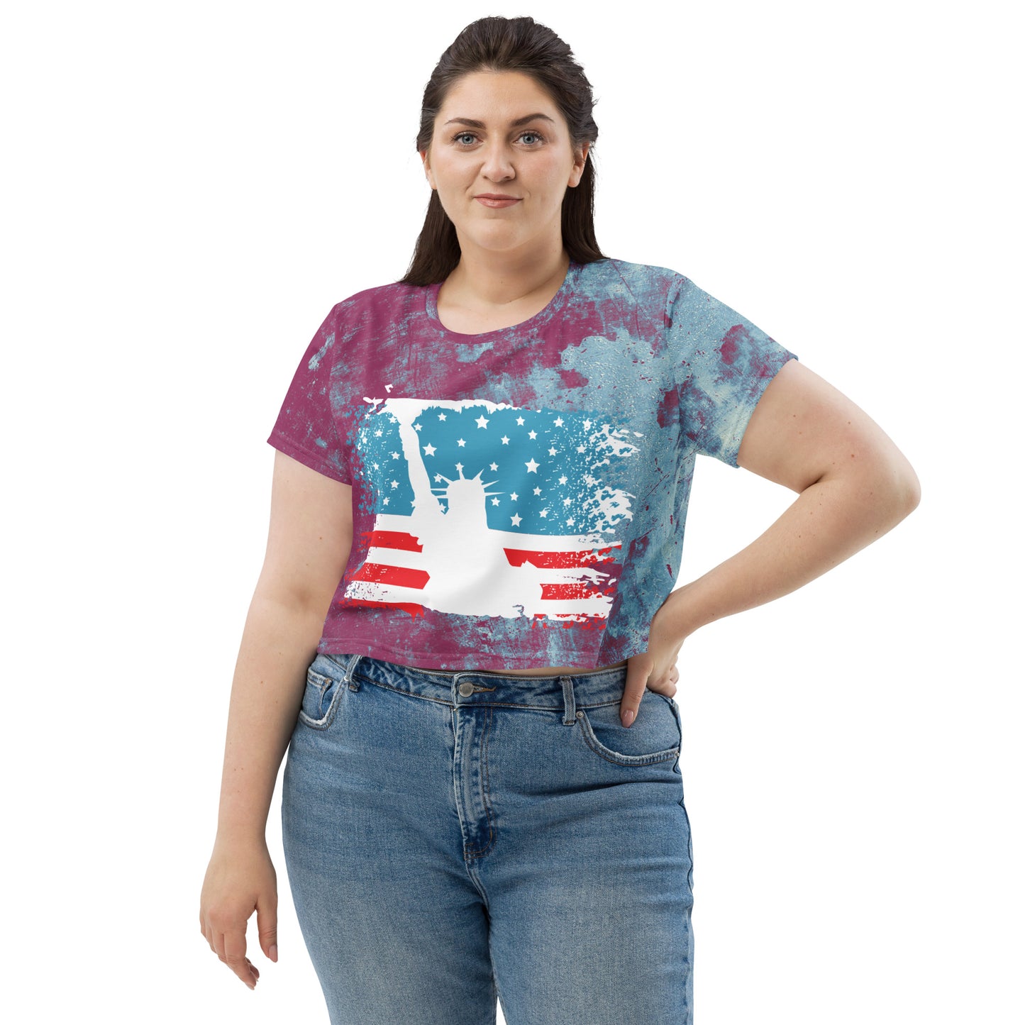 USA Flag All-Over Print Crop Tee