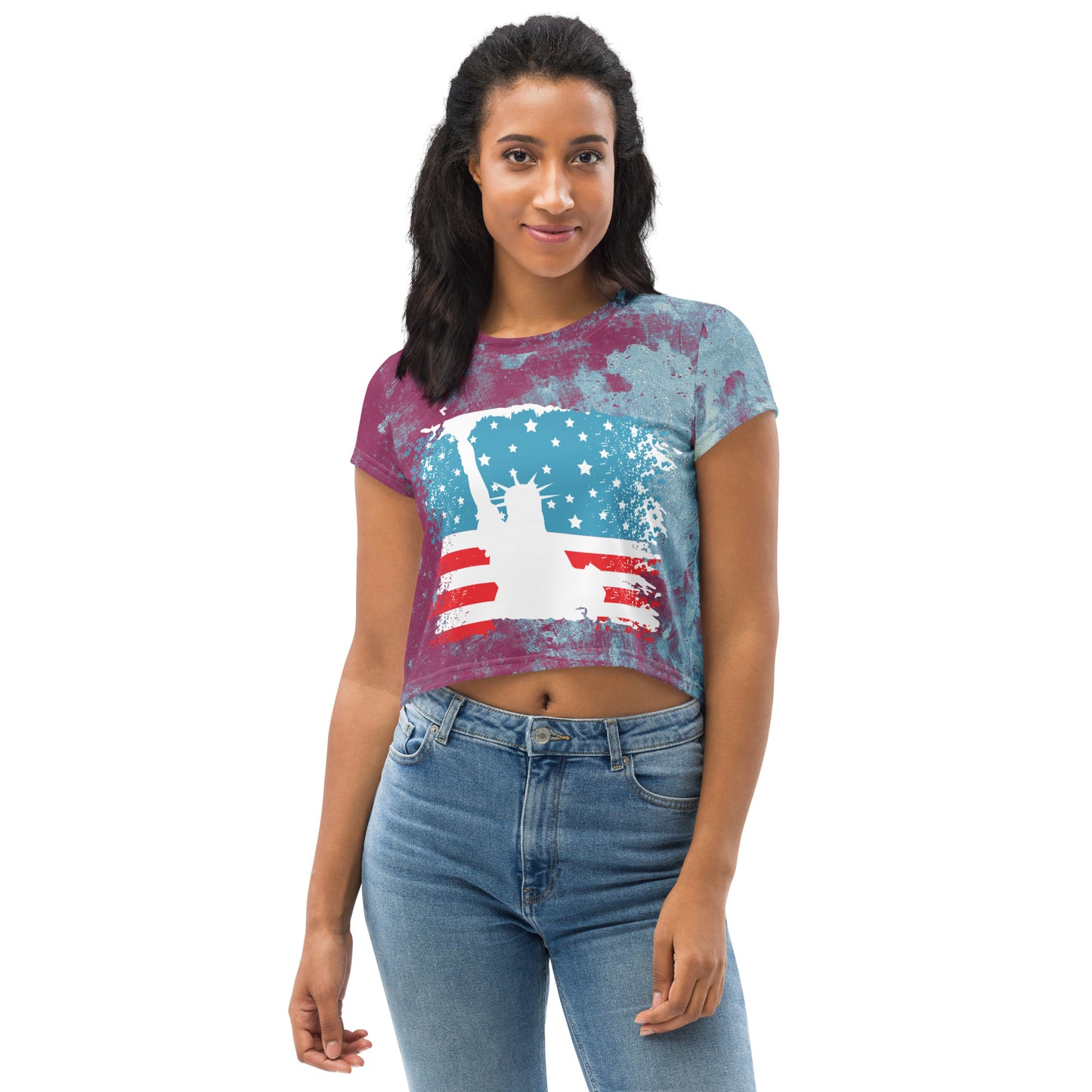 USA Flag All-Over Print Crop Tee