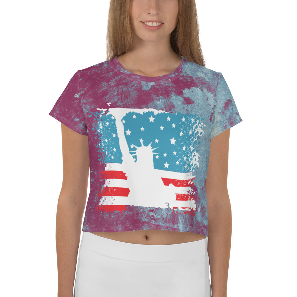 USA Flag All-Over Print Crop Tee