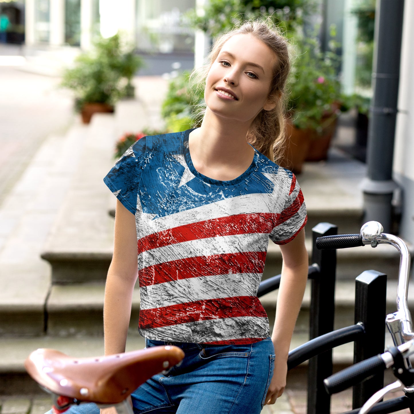 Usa oil painting style flag All-Over Print Crop Tee