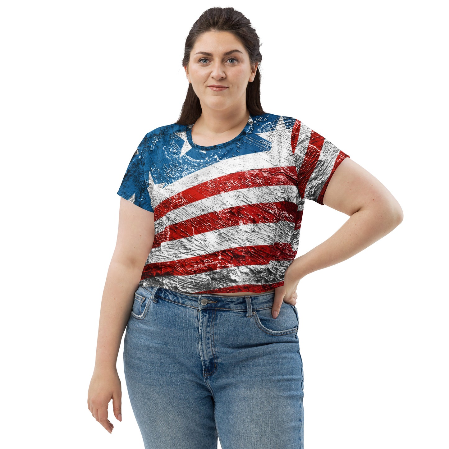 Usa oil painting style flag All-Over Print Crop Tee