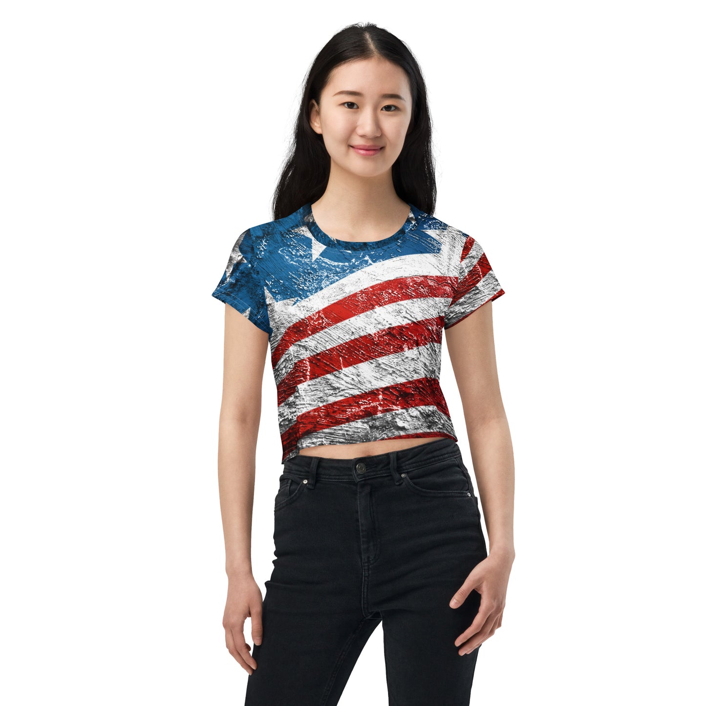 Usa oil painting style flag All-Over Print Crop Tee