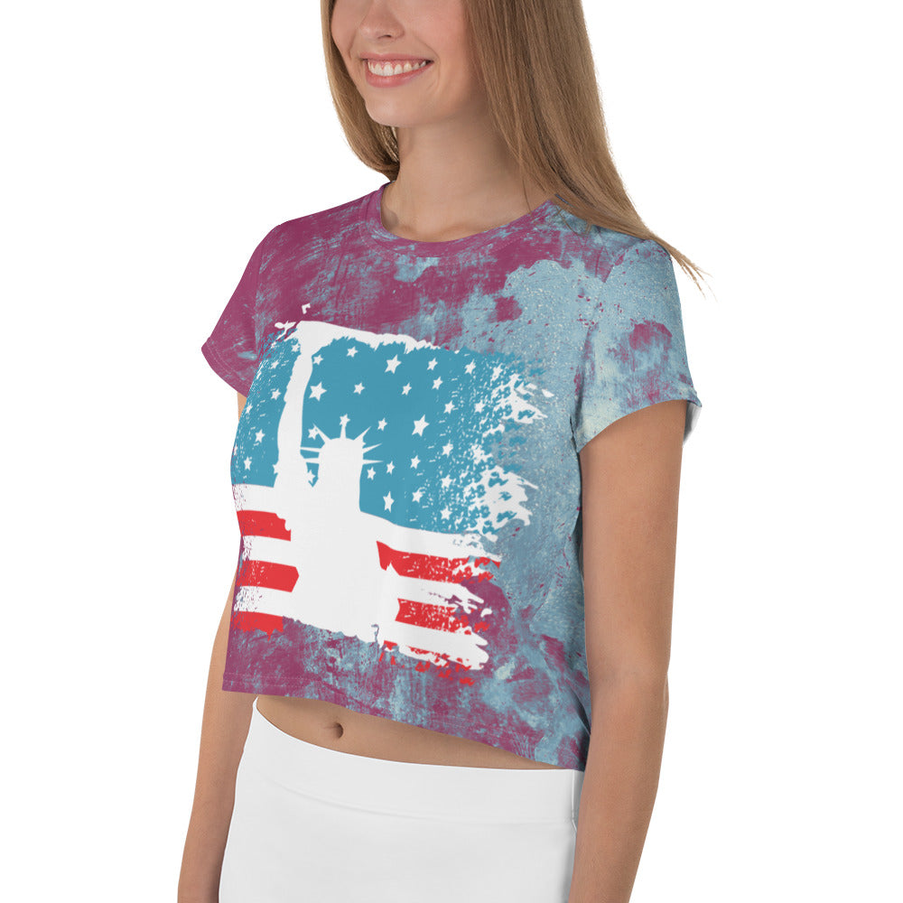 USA Flag All-Over Print Crop Tee