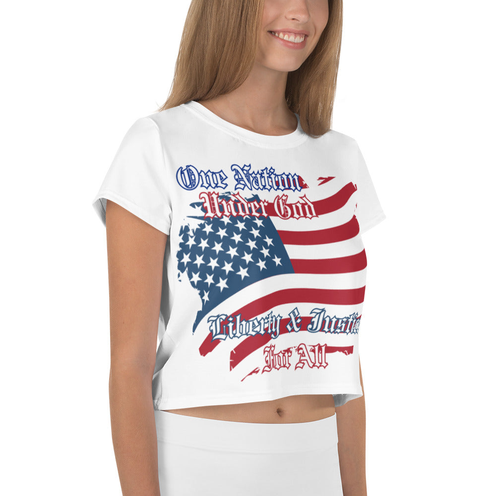 USA One NAtion Flag, All-Over Print Crop Tee