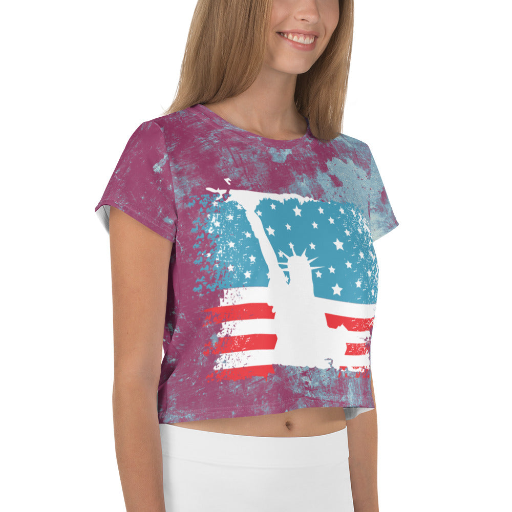 USA Flag All-Over Print Crop Tee