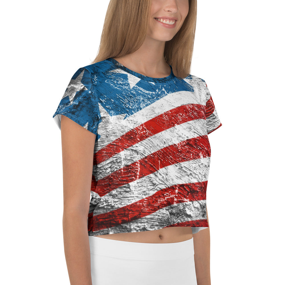 Usa oil painting style flag All-Over Print Crop Tee