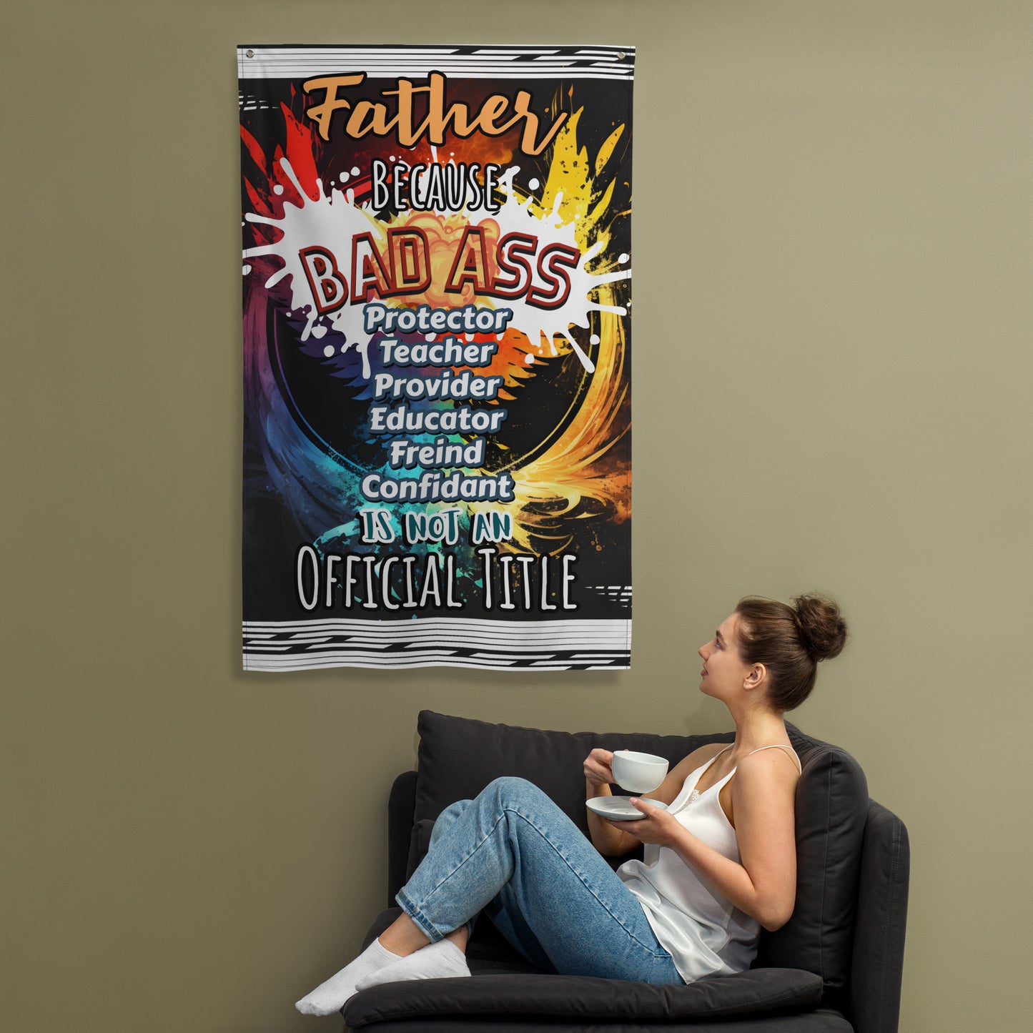Fathers Day, Dad's a Bad Ass Wall Art Flag