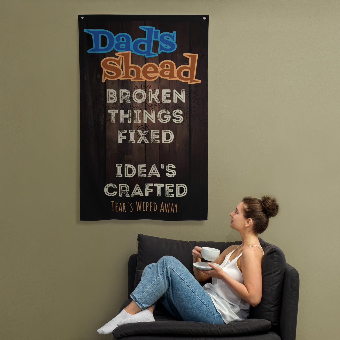 Fathers Day, Dad;s Shead Broken Things Fixed, Wall Art Flag
