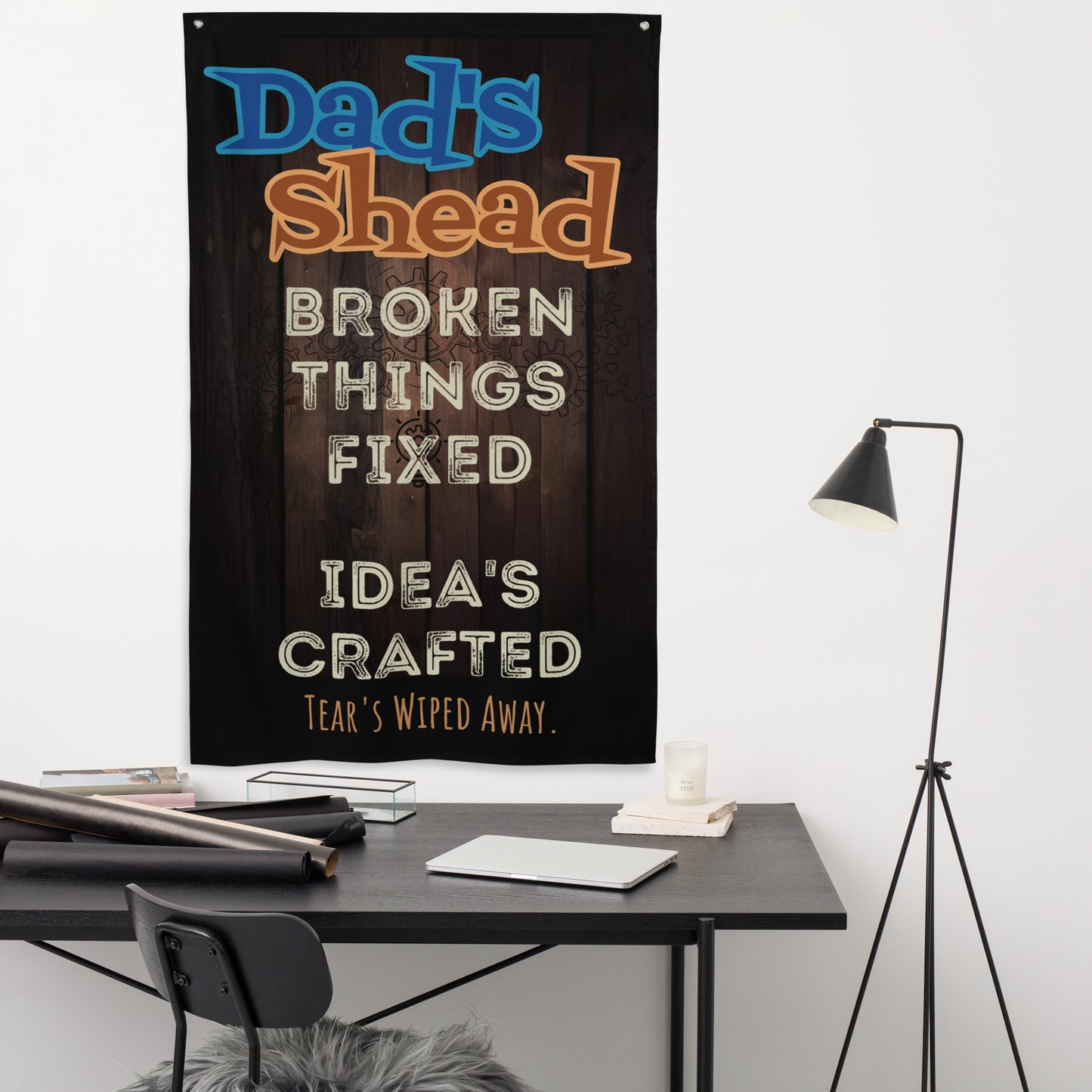 Fathers Day, Dad;s Shead Broken Things Fixed, Wall Art Flag