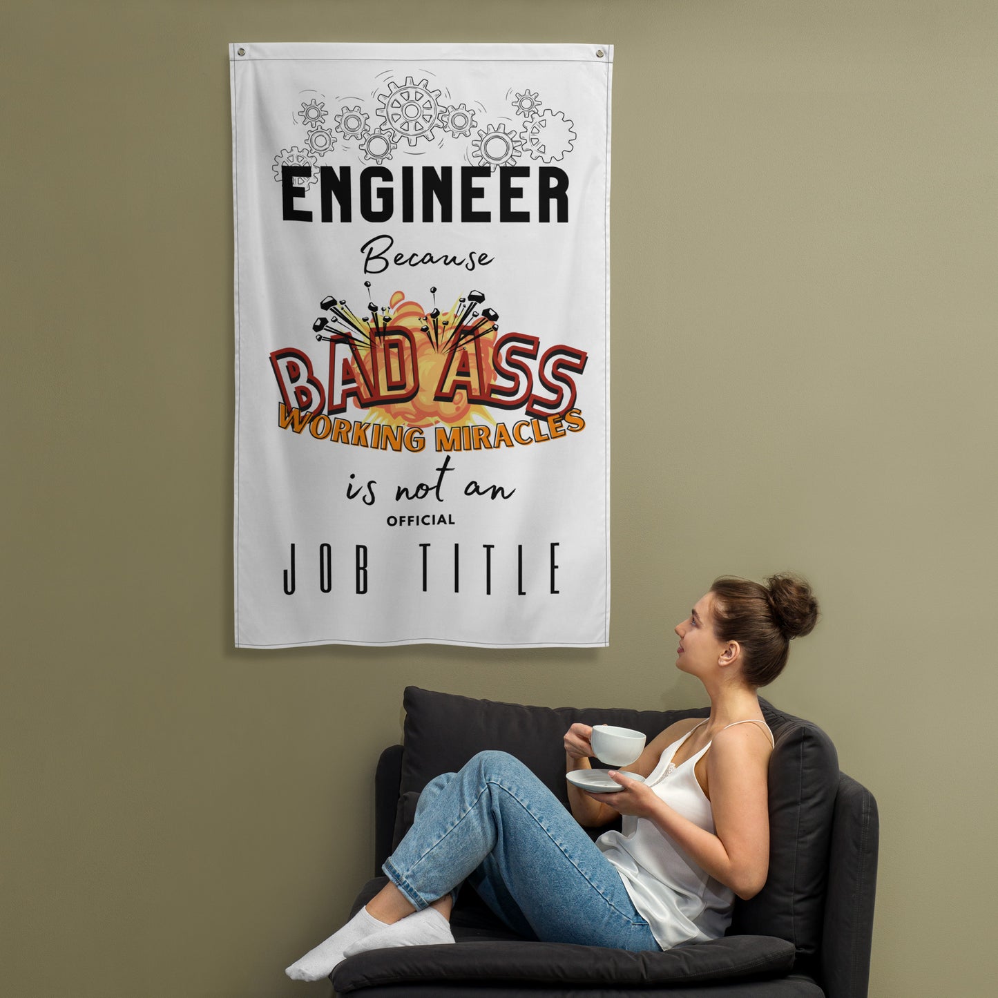 Fathers day, Dad, Engineering Bad Ass Wall Art Flag.