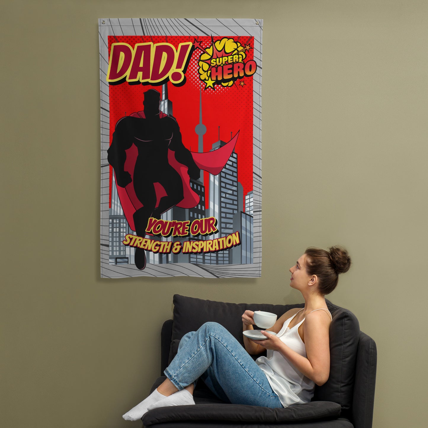 Fathers Day Dad Super Hero Wall Art Flag