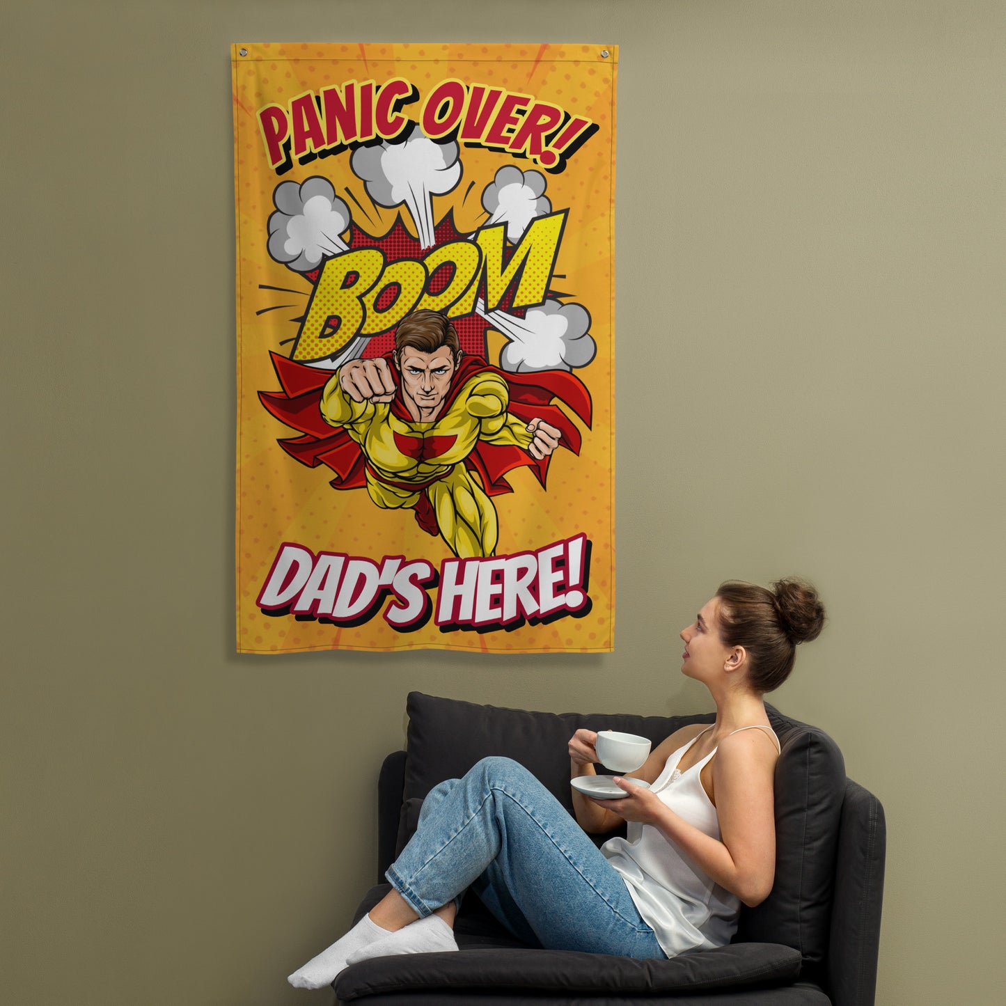 Fathers Day, Panic Over, Dad's Here Wall Art Flag