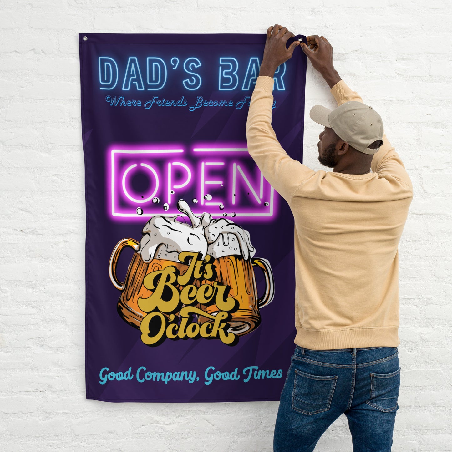 Fathers Day Dad's Bar, Where freinds become family, Wall Art Flag