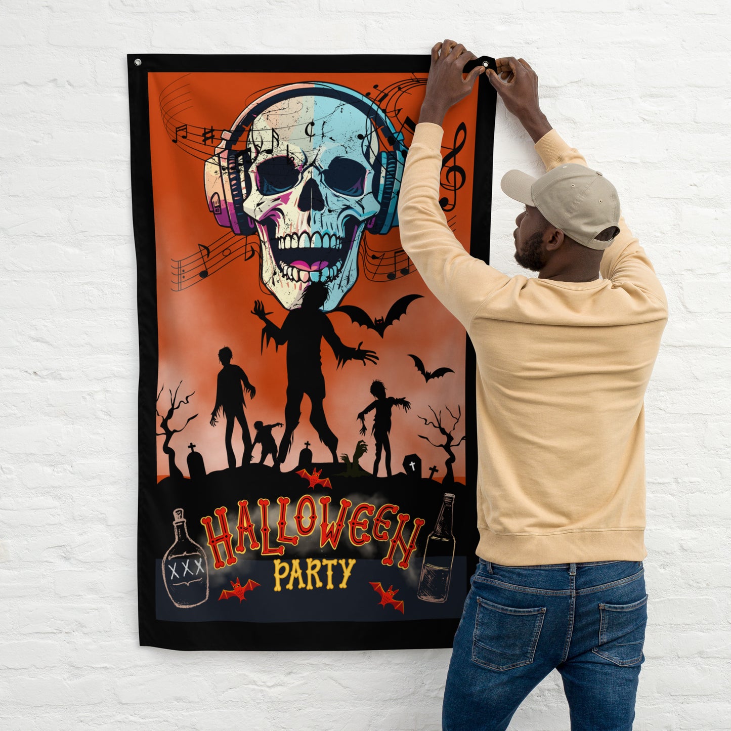Halloween Decoration Wall Art Flag. Welcome To Halloween Paty, DJ Music Style.