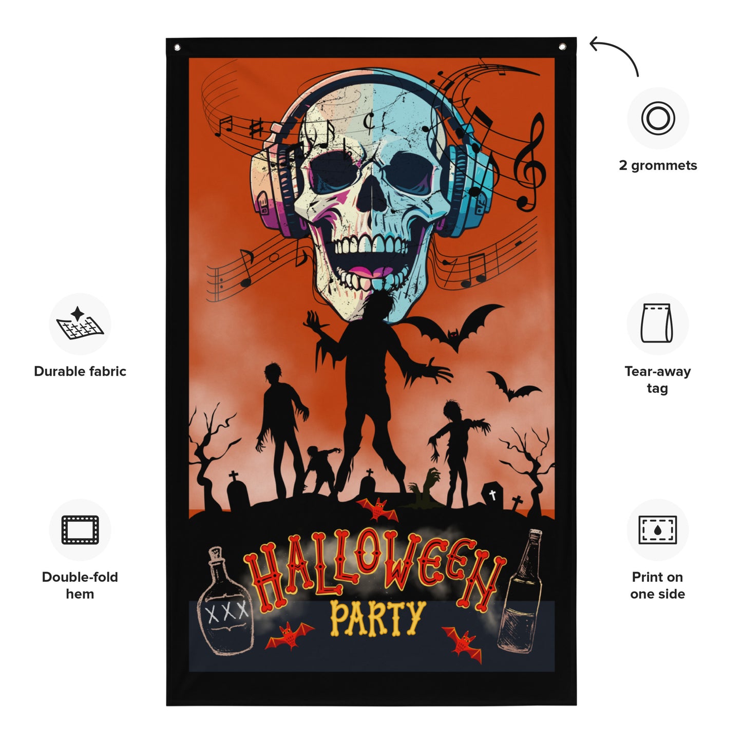 Halloween Decoration Wall Art Flag. Welcome To Halloween Paty, DJ Music Style.
