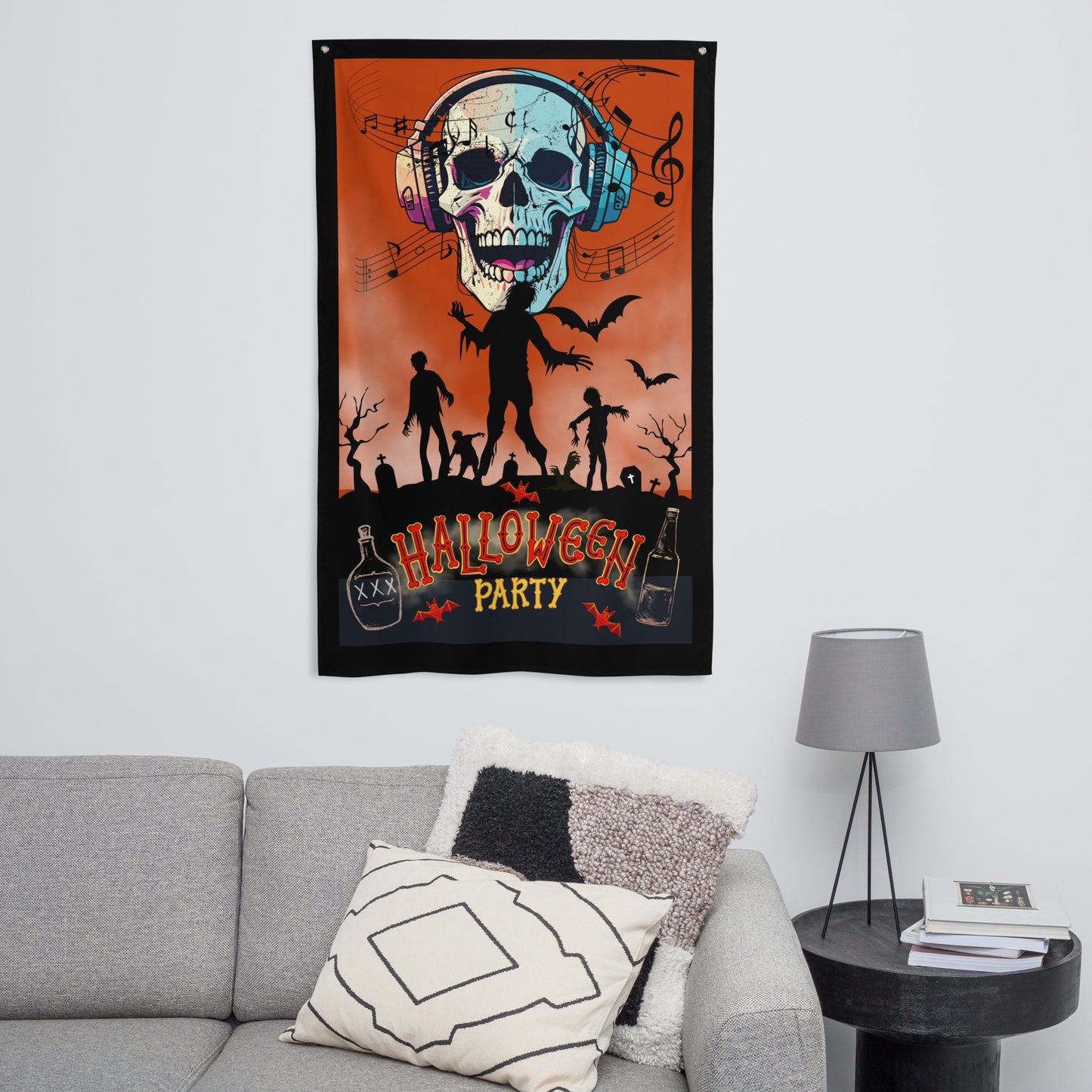 Halloween Decoration Wall Art Flag. Welcome To Halloween Paty, DJ Music Style.