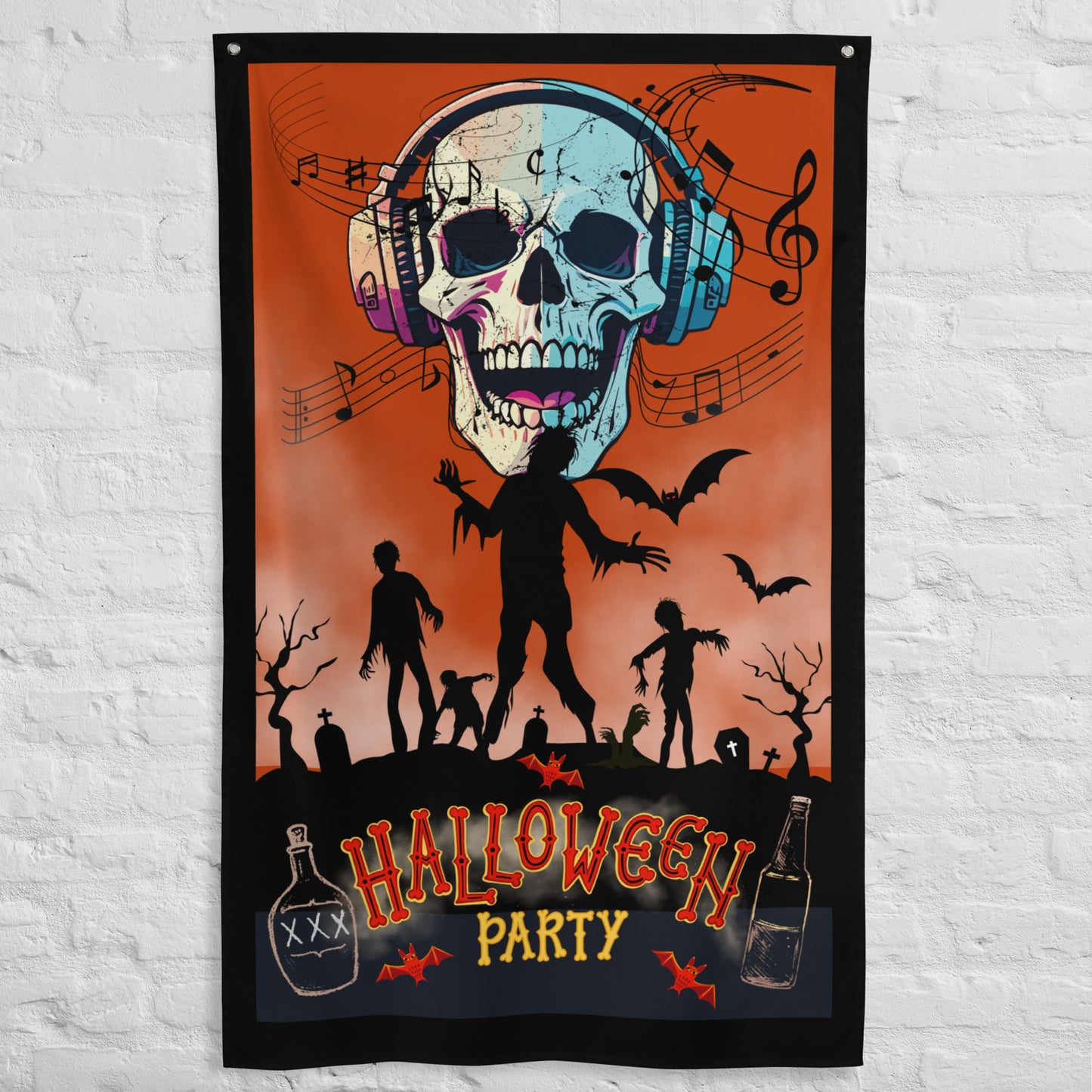 Halloween Decoration Wall Art Flag. Welcome To Halloween Paty, DJ Music Style.