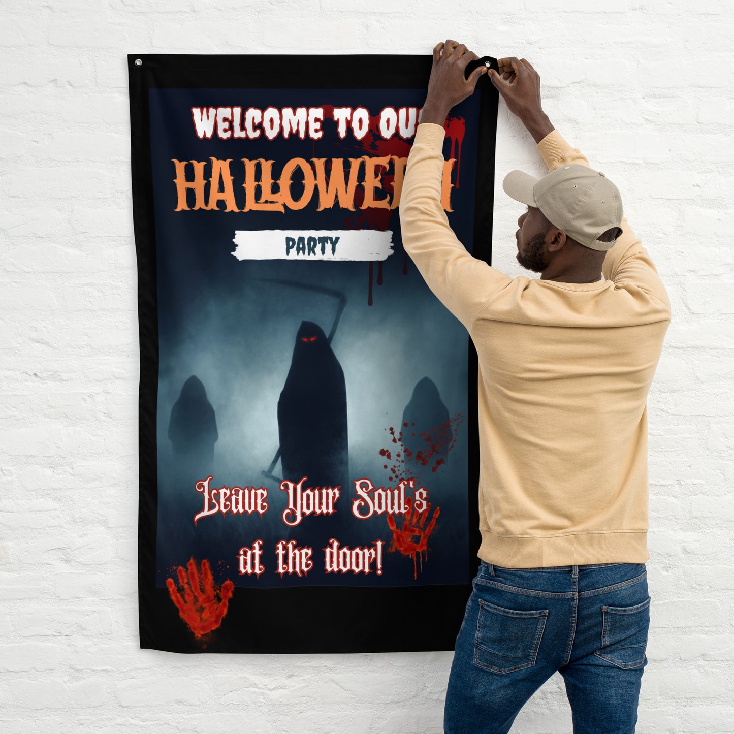 Halloween Decoration Wall Art Flag Welcome To Halloween Party Leave Soul At The Door