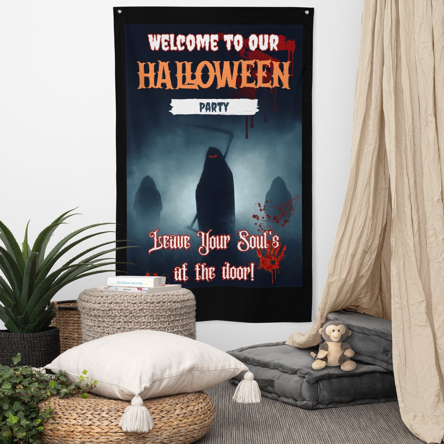 Halloween Decoration Wall Art Flag Welcome To Halloween Party Leave Soul At The Door