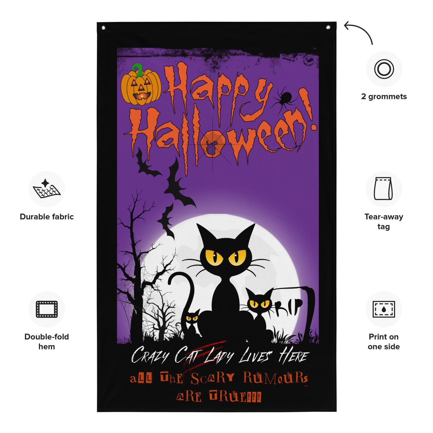 Crazy Cat Lady Halloween Decoration Wall Art Flag.