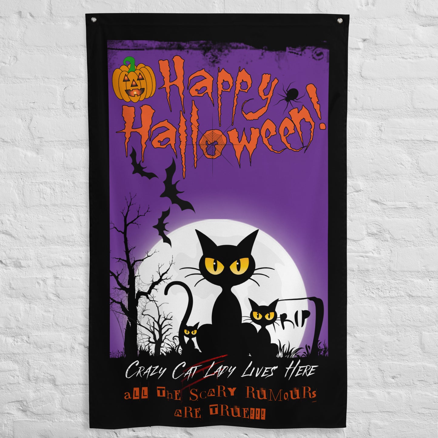 Crazy Cat Lady Halloween Decoration Wall Art Flag.