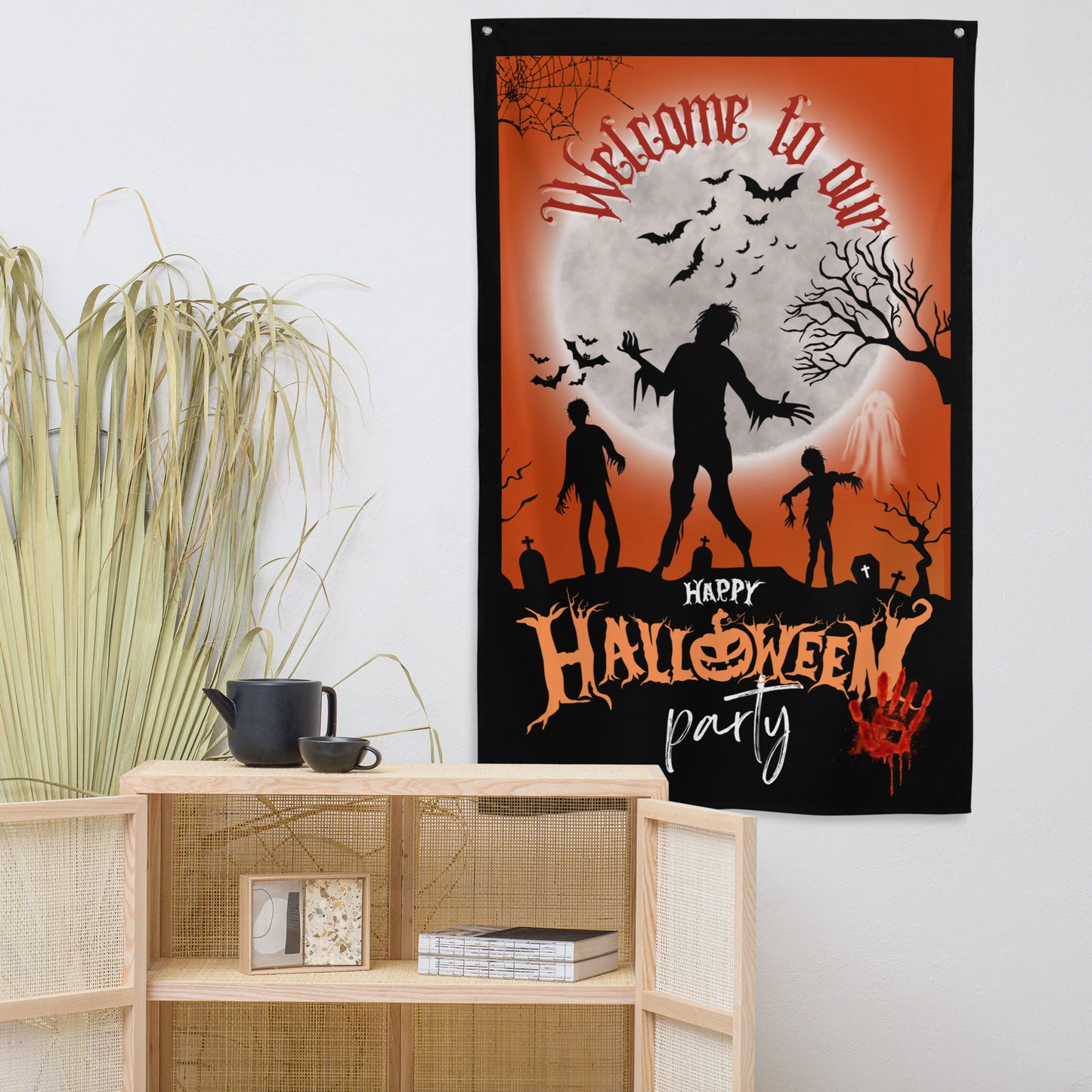 Welcome To Our Halloween Party Wall Art Flag.