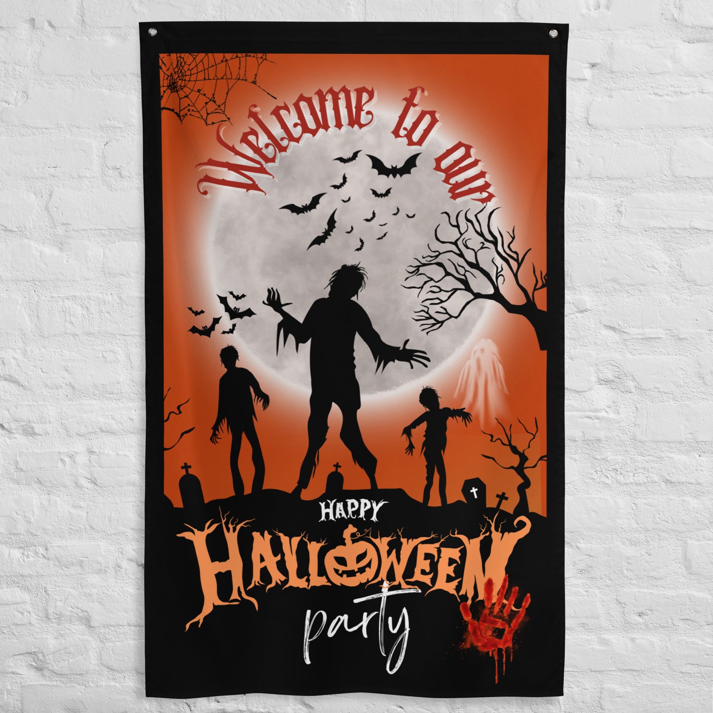 Welcome To Our Halloween Party Wall Art Flag.