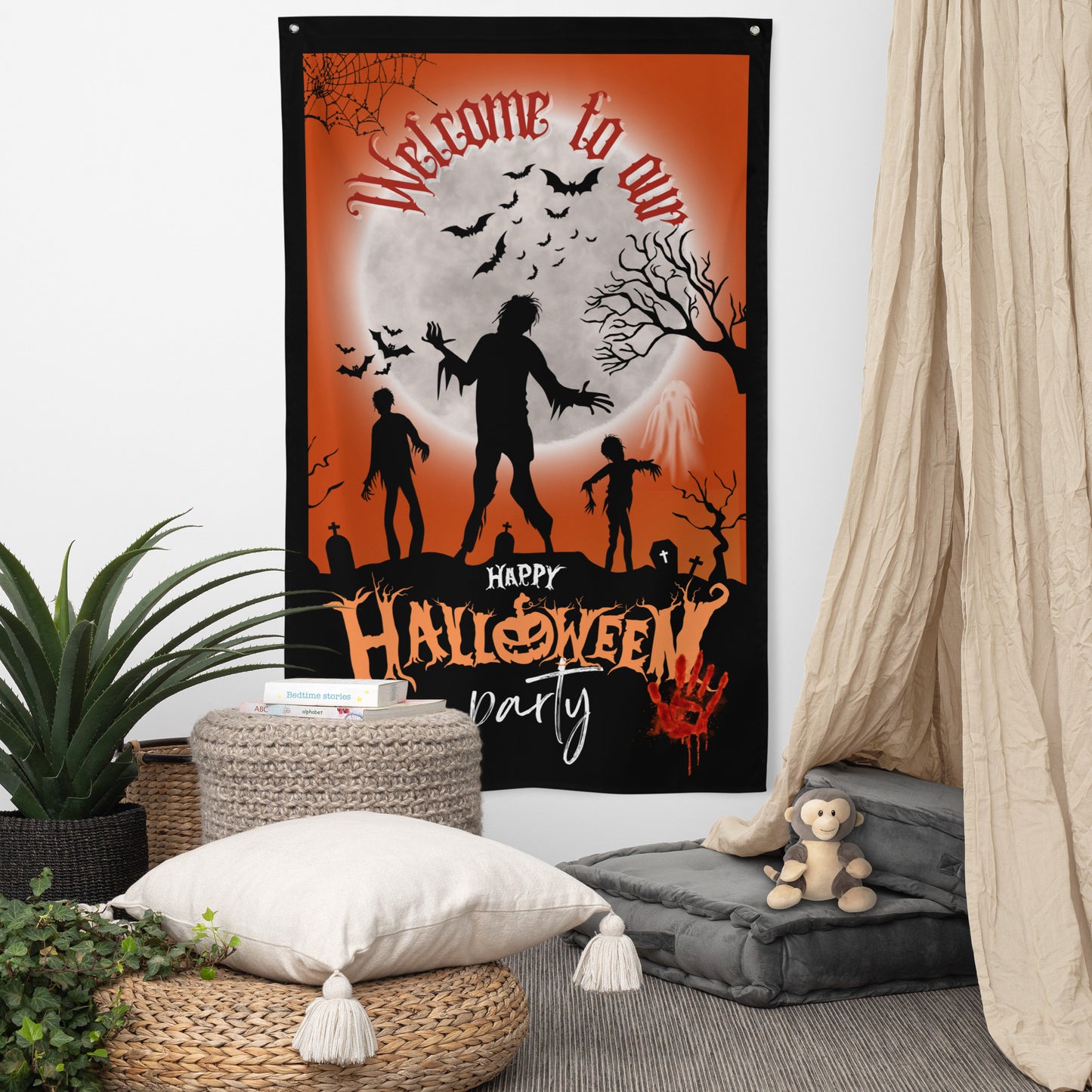 Welcome To Our Halloween Party Wall Art Flag.